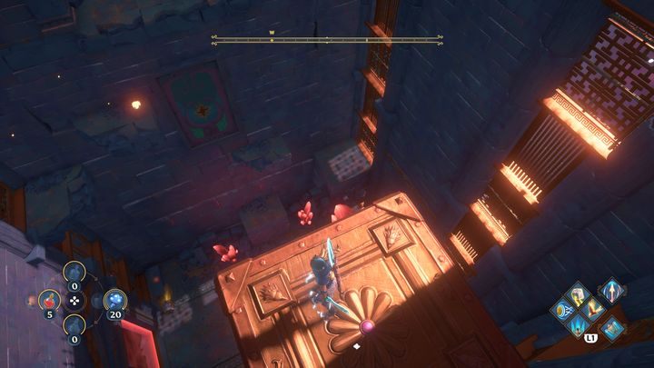 Jump down and shoot the cube so it falls down - Immortals Fenyx Rising: The Spiders Web - walkthrough - Main missions - Immortals Fenyx Rising Guide