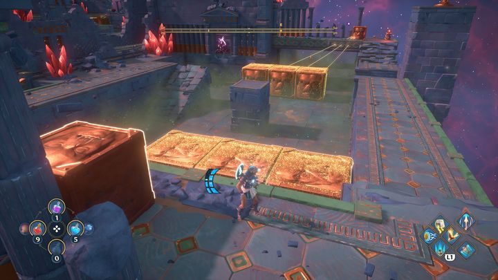 Going a little further to the right, you need to block the path by which the airflow passes using connected blocks - Immortals Fenyx Rising: The Spiders Web - walkthrough - Main missions - Immortals Fenyx Rising Guide