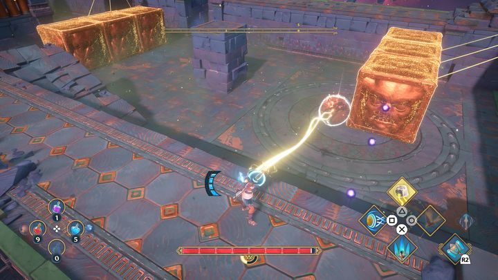 Place the ball on the side so that the gust of wind directs the ball towards the seed - Immortals Fenyx Rising: The Spiders Web - walkthrough - Main missions - Immortals Fenyx Rising Guide