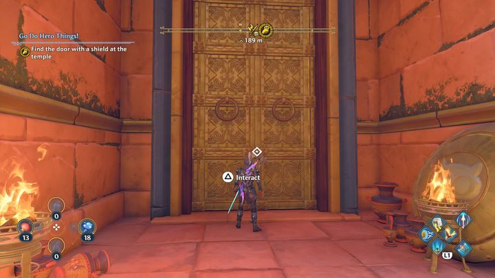 Im Tempel befindet sich auf der linken Seite eine große goldene Tür - Immortals Fenyx Rising: Go Do Hero Things!  - Komplettlösung - Athenas-Quests - Unsterblicher Fenyx-Aufstiegsführer