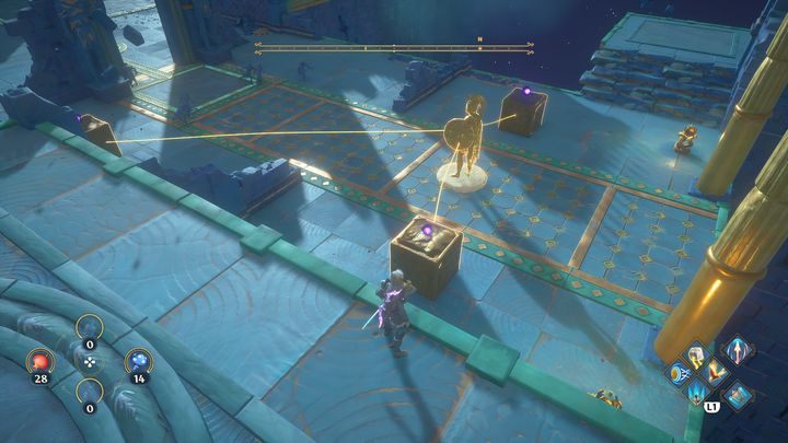 After you place the last block on the platform, go to the sculpture connected to the blocks - Immortals Fenyx Rising: Judgment Day - walkthrough - Athenas quests - Immortals Fenyx Rising Guide