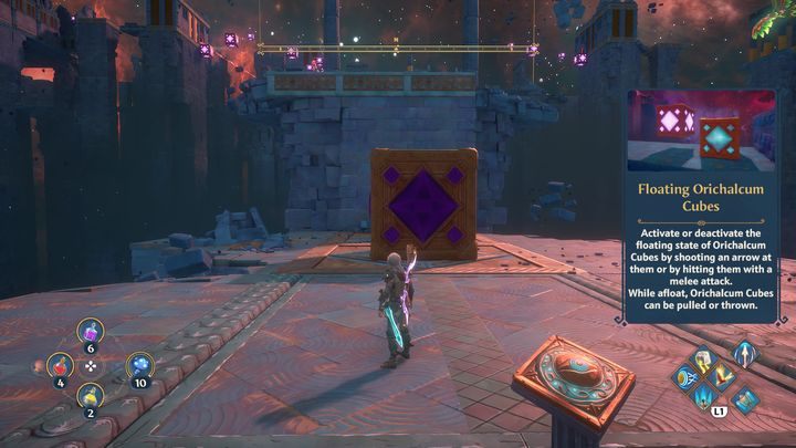 The flying cubes pictured in the attached image will be a common element of this quest - Immortals Fenyx Rising: Jaws Of War - walkthrough - Ares quests - Immortals Fenyx Rising Guide