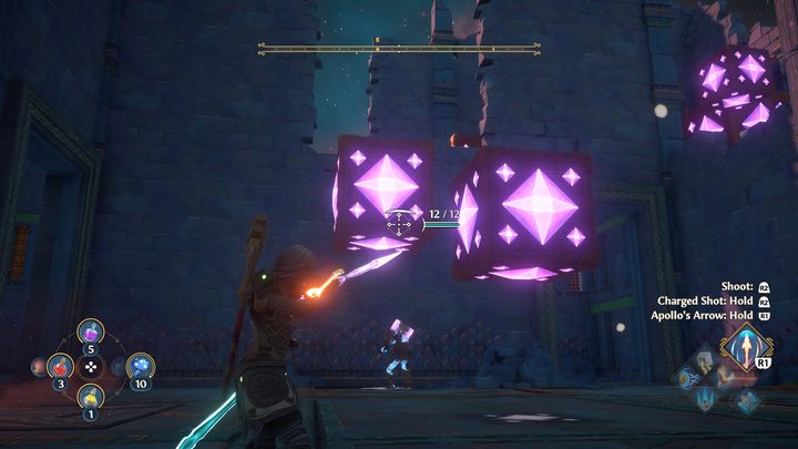 You will encounter troves of enemies here, so it's a good idea to drop or throw the cubes at them - Immortals Fenyx Rising: Jaws Of War - walkthrough - Ares quests - Immortals Fenyx Rising Guide