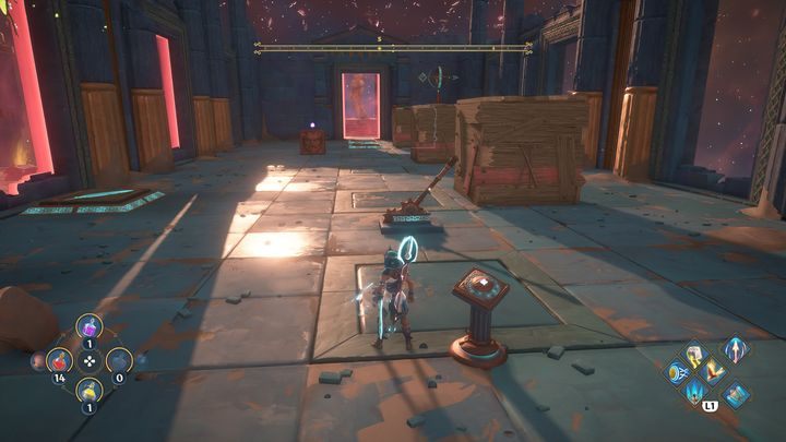 Again you will find a puzzle with boxes, this time there are 3 of them, along with a block that will help you in moving them - Immortals Fenyx Rising: Dark Arts - walkthrough - Hephaestus quests - Immortals Fenyx Rising Guide