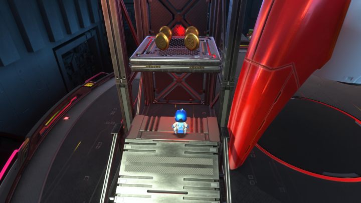 Gehen Sie zurück zum oberen Ende der Plattform und steigen Sie die Treppe neben der Rakete hinauf - Astros Playroom: Turbo Trial - Komplettlösung - SSD Highway - Astros Playroom Guide
