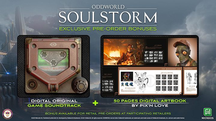 Wenn Sie sich entscheiden, die Box-Version von Oddworld Soulstorm im Voraus zu kaufen, können Sie sich auf zusätzliche Geschenke verlassen, die für Personen reserviert sind, die eine Vorbestellung vorgenommen haben - Oddworld Soulstorm: Spielversionen - Anhang - Oddworld Soulstorm-Spielanleitung