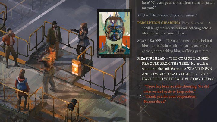 Wenn der Mann zurückkommt, können Sie ihm für seine Hilfe und Zusammenarbeit danken - Disco Elysium: Gehängter Körper - wie man herunterzieht?  - FAQ - Disco Elysium Guide