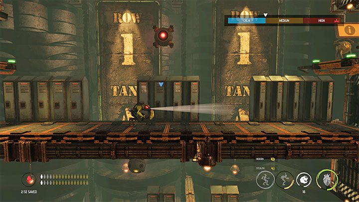 In den meisten Levels können wir Gegnern ausweichen, indem wir über die Plattformen gehen, die sich unter oder über ihrem aktuellen Standort befinden - Oddworld Soulstorm: Sneaking - Basics - Oddworld Soulstorm Guide