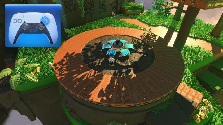 Betreten Sie die kreisförmige Plattform und beseitigen Sie die Feinde, die im Kreis laufen - Astros Playroom: Renderforest - Komplettlösung - GPU Jungle - Astros Playroom Guide