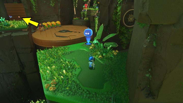 Springe auf eine hölzerne Plattform hinter dem Kontrollpunkt und töte die Feinde, die im Kreis laufen - Astros Playroom: Renderforest - Komplettlösung - GPU Jungle - Astros Playroom Guide