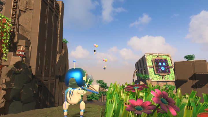 Sie können auch einige Münzen erhalten, indem Sie die Bots mit Luftballons abschießen - Astros Playroom: Raytrace Ruins - Komplettlösung - GPU Jungle - Astros Playroom Guide