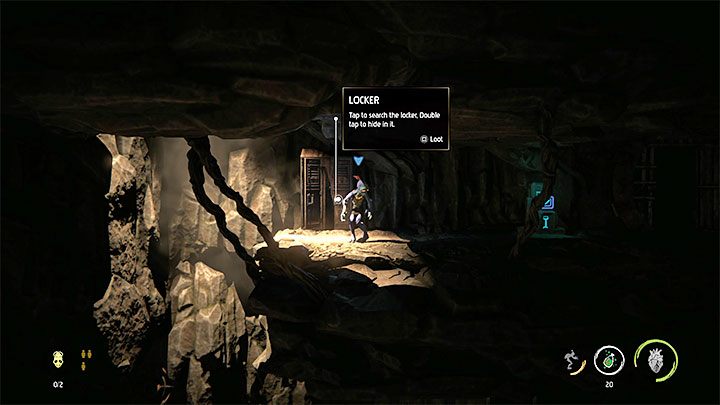 Sobald Sie die Mine betreten, können Sie alle Schließfächer nach IED-Betäubungsminen durchsuchen - Oddworld Soulstorm: Befreien Sie festgesteckte Mudokons, die Ruinen - Komplettlösung - 2: Die Ruinen - Oddworld Soulstorm Guide
