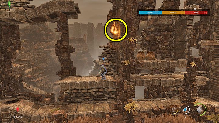 Im linken Teil der Ruinen befindet sich ein Regal mit einem Gelée Royale-Geheimnis (siehe das beigefügte Bild) - Oddworld Soulstorm: Escape Mollucks Blimp, das Blimp - Walkthrough - 3: The Blimp - Oddworld Soulstorm Guide