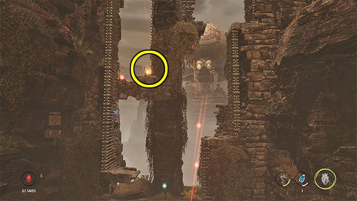 Unten befindet sich ein Kontrollpunkt. Wenn Sie also die zweite Klettersequenz nicht bestehen, müssen Sie nicht alles von Anfang an wiederholen - Oddworld Soulstorm: Escape Mollucks Blimp, das Blimp - Komplettlösung - 3: The Blimp - Oddworld Soulstorm Guide