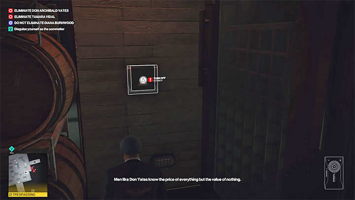 Carefully approach the wine fridge room (point 29 on the map) and climb in when it's safe - Hitman 3: Closing Statement, Mendoza - walkthrough, how to unlock? - The Farewell - Mendoza - Hitman 3 Guide