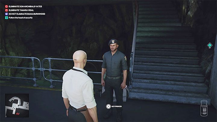 After you reach the secret tunnel (point 39 on the map), Agent 47 will undergo a mandatory frisking - Hitman 3: Closing Statement, Mendoza - walkthrough, how to unlock? - The Farewell - Mendoza - Hitman 3 Guide