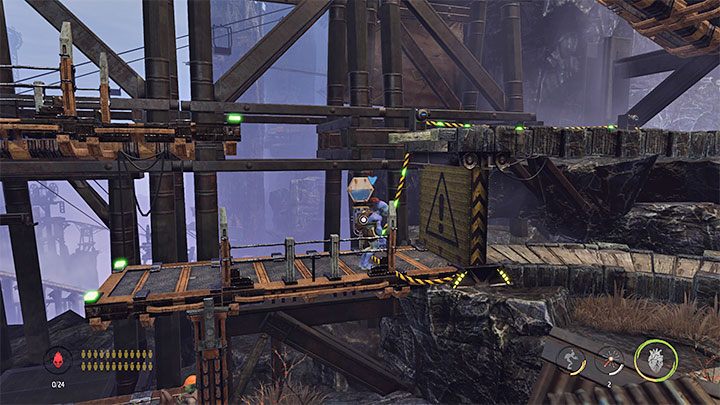 Das Starten des Generators in der Mine führt zum Entriegeln des Schalters am unteren Durchgang (siehe beigefügtes Bild) - Oddworld Soulstorm: Sammeln von Gegenmittelbestandteilen, Standseilbahn - Komplettlösung - 4: The Funicular - Oddworld Soulstorm Guide