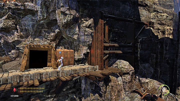 Nachdem wir uns mit dem ersten fliegenden Slig befasst haben, klettern wir weiter nach rechts - Oddworld Soulstorm: Überqueren Sie das Tal mit dem Lift, Sorrow Valley - Walkthrough - 5: Sorrow Valley - Oddworld Soulstorm Guide