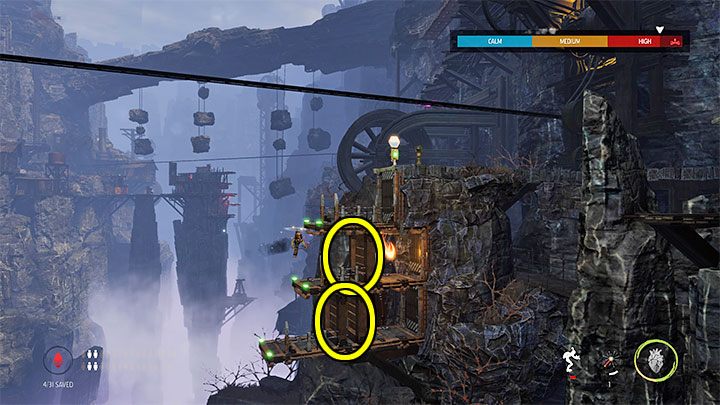 Beim Überqueren des Canyons wird empfohlen, einen fliegenden Slig mit einem Raketenwerfer zu besitzen und am Leben zu erhalten - Oddworld Soulstorm: Überqueren Sie das Tal mit dem Lift, Sorrow Valley - Walkthrough - 5: Sorrow Valley - Oddworld Soulstorm Guide