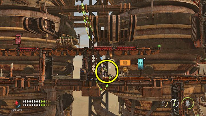 Ab diesem Bereich erscheinen neue Fallen - Rotationsmechanismen - Oddworld Soulstorm: Erreichen der Spitze des Betankungsturms, Phat Station - Komplettlösung - 6: Phat Station - Oddworld Soulstorm Guide