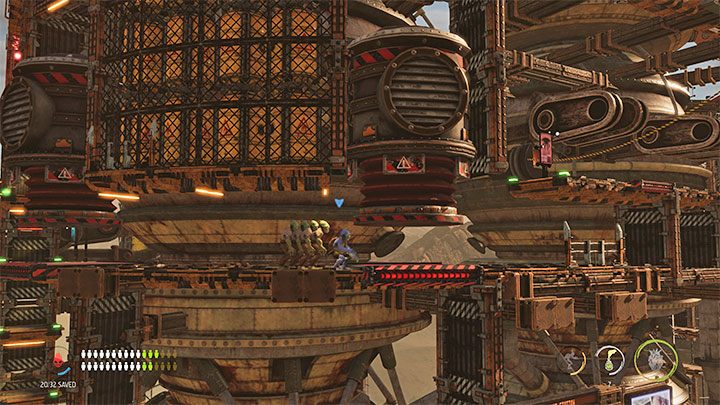 Zum ersten Mal müssen wir die Fallen meiden, die in der Lage sind, die Mudokons zu zerstören - Oddworld Soulstorm: Erreichen der Spitze des Tanksturms, Phat Station - Komplettlösung - 6: Phat Station - Oddworld Soulstorm Guide