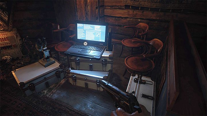 Der Laptop befindet sich in der Kirche, in der Nähe der Schreibmaschine – Resident Evil Village: Files, The Village, 2. und weitere Besuche – Liste – Files – Resident Evil Village Guide