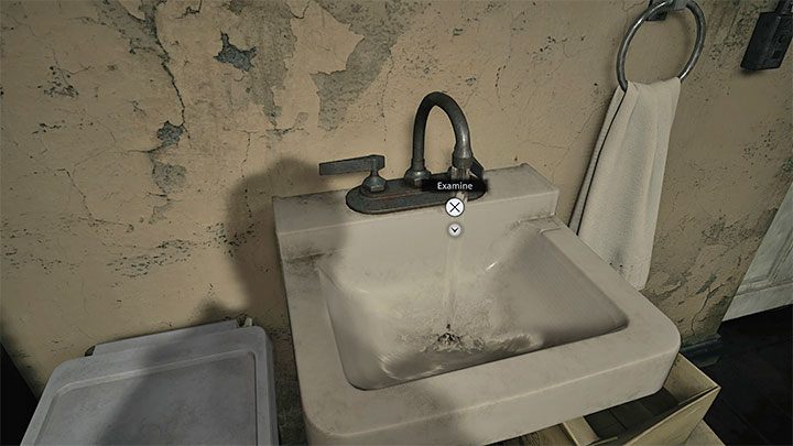 Wenn Sie im nächsten Raum sind, gehen Sie zum Waschbecken und verwenden Sie den Ring, der von der Puppe darauf genommen wurde - Resident Evil Village: Haus Beneviento, Puppenfrau - Puzzle-Lösungen - Resident Evil Village Guide