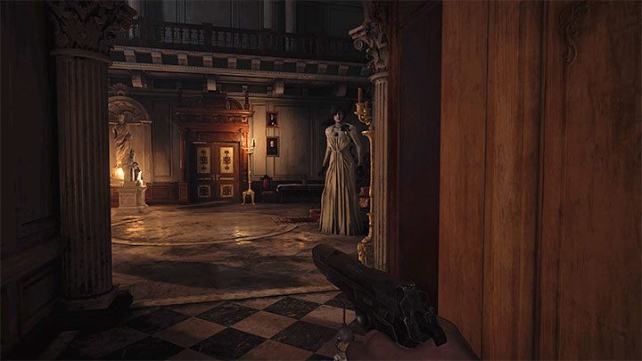 When you return to the main part of the castle, you will notice that Lady Dimitrescu has started patrolling the castle corridors and rooms - Resident Evil Village: Castles Courtyard - walkthrough - Dimitrescu Castle - Resident Evil Village Guide
