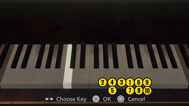 After descending to the ground floor and reaching the Opera Hall, you will find a piano, which is a part of the puzzle to play the tune correctly - Resident Evil Village: Castles Courtyard - walkthrough - Dimitrescu Castle - Resident Evil Village Guide