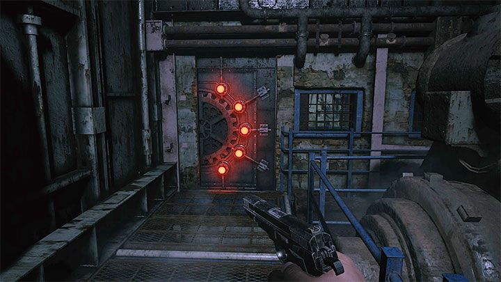 Letztendlich müssen Sie die auf dem Bild gezeigte Tür erreichen - Resident Evil Village: Erkunden von Etage B4 - Walkthrough - Factory - Resident Evil Village Guide