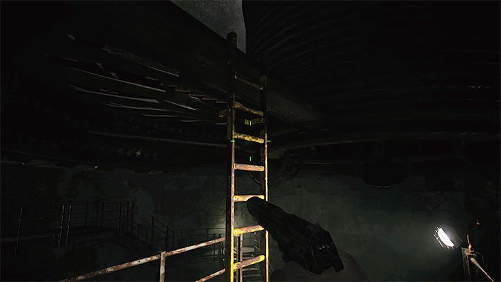 Sobald die Riesenklinge deaktiviert ist, können Sie die zuvor nicht verfügbare Leiter verwenden - Resident Evil Village: Erkunden von Etage B3 - Komplettlösung - Factory - Resident Evil Village Guide