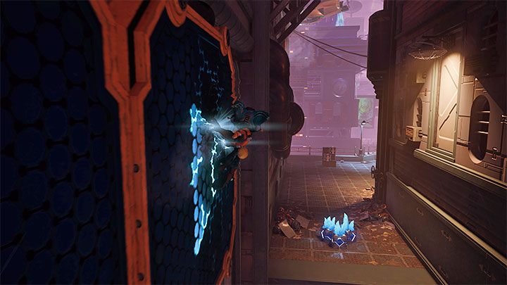 Sie können zum ersten Vorsprung springen und dann einen Wall Run machen (dies ist eine der Aktionen, nachdem Sie das Phantom getroffen haben) - Ratchet & Clank Rift Apart: Nefarious City - Sammlerstücke, Liste aller, Karte - Geheimnisse und Sammlerstücke - Ratchet & Clank Rift Apart-Guide