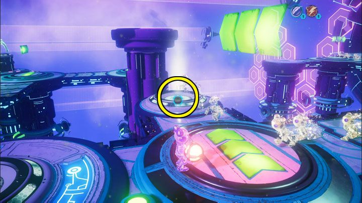 Remove the lift sphere from the slot and immediately use it on the adjacent slot marked on the picture - Ratchet & Clank Rift Apart: Kit, Return to Sargasso - puzzle guide, list - Clank and Kit Riddles - Ratchet & Clank Rift Apart Guide