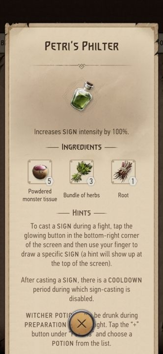 Beschreibung: Erhöht die Zeichenkraft um 100% - The Witcher Monster Slayer: Combat - nützliche Tränke - Fight - Witcher Monster Slayer Guide