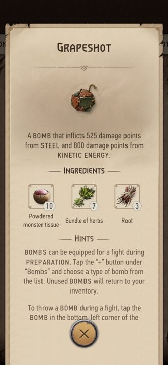 Effekt: Verursacht 525 Punkte Stahlschaden und 800 Punkte Kinetikschaden - The Witcher Monster Slayer: Bomben - Rezepte - Witcher Monster Slayer Guide