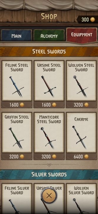 Im Store sind sechs Stahlschwerter erhältlich - The Witcher Monster Slayer: Spielinhalte - was kann man kaufen?  - Shop - The Witcher - Anleitung zum Spiel