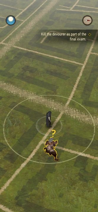Die Richtung der Mission ist durch goldene Pfeile gekennzeichnet;  Wenn Sie sich in der Nähe des Ziels befinden, sehen Sie auch goldene Punkte auf der Karte - The Witcher Monster Slayer: Navigieren auf der Karte - Karte - The Witcher - Anleitung zum Spiel