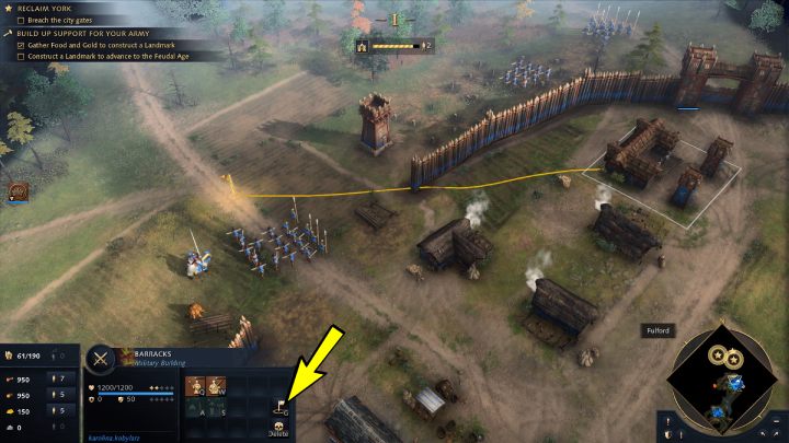 Jedes Gebäude, das Militäreinheiten produziert, hat den sogenannten Sammelpunkt, an den der neu produzierte Krieger gehen wird - Age of Empires 4: Beginners Guide - Basics - Age of Empires 4 Guide