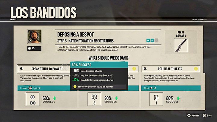Wenn nach dem Start der Operation genügend Zeit vergangen ist, können Sie zu einem Los Bandidos-Brett zurückkehren und seinen Hauptteil abschließen - Far Cry 6: Los Bandidos Operations - Basics - Far Cry 6 Guide