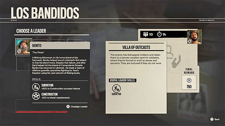 2) Empfohlene Anführerfähigkeiten - Versuchen Sie, Anführer entsprechend den Operationen auszuwählen - Far Cry 6: Los Bandidos Operations - Grundlagen - Far Cry 6 Guide