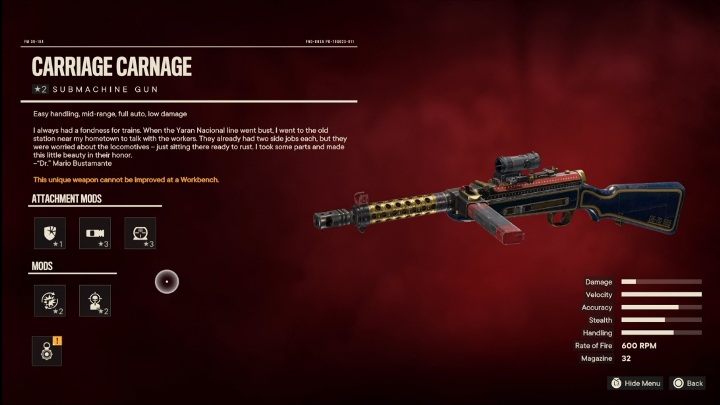 Besonderheiten: Carriage Carnage ist eine Maschinenpistole mit folgenden Modifikationen - Far Cry 6: Beste Waffen - Liste - Grundlagen - Far Cry 6 Guide