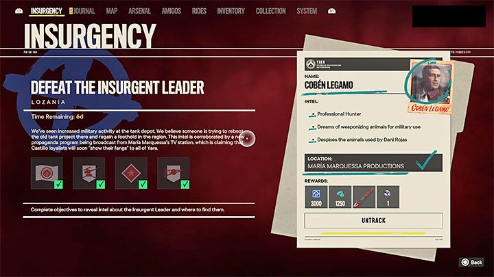 Nachdem Sie die oben aufgeführten 4 Schritte abgeschlossen haben, wird die Identität des Anführers des Aufstands freigegeben und Sie erfahren auch, wo Sie ihn finden - in einer der FND-Stützpunkte auf der Weltkarte - Far Cry 6: Insurgency Leaders - Basics - Far Cry 6 Anleitung