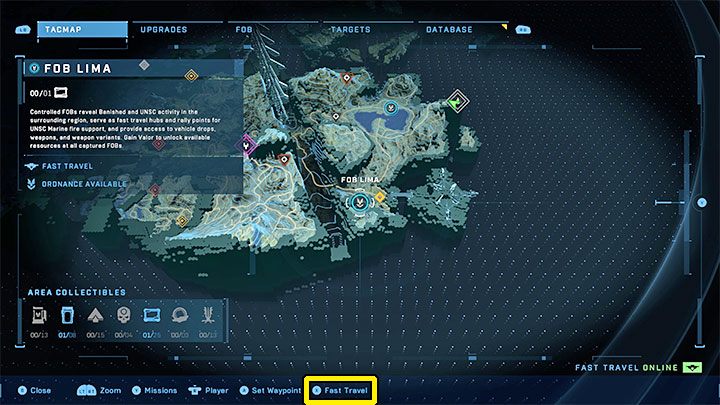 Sie können Schnellreisen verwenden, um zu alliierten Orten zu gelangen - eroberte feindliche Festungen und FOB-Stützpunkte - Halo Infinite: Schnellreisen - wie kann ich sie freischalten und verwenden?  - FAQ - Halo Infinite Guide