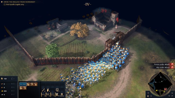 Nördlich des Dorfes befindet sich ein feindliches Lager mit dem Kloster - Age of Empires 4: Die Schlacht von Formigny (Der Hundertjährige Krieg) - Komplettlösung - Der Hundertjährige Krieg - Age of Empires 4 Guide