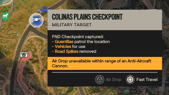 Das Spiel kann leider die Air-Drop-Option blockieren, wenn sich in der Nähe eine Flugabwehrkanone befindet - Far Cry 6: Schnelles Reisen - wie kann ich sie freischalten und verwenden?  - FAQ - Far Cry 6-Leitfaden