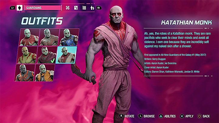 Dieses Outfit kann als Geheimnis in Kapitel 13 - Guardians of the Galaxy: Drax - Outfits - Costumes - Guardians of the Galaxy Guide gefunden werden