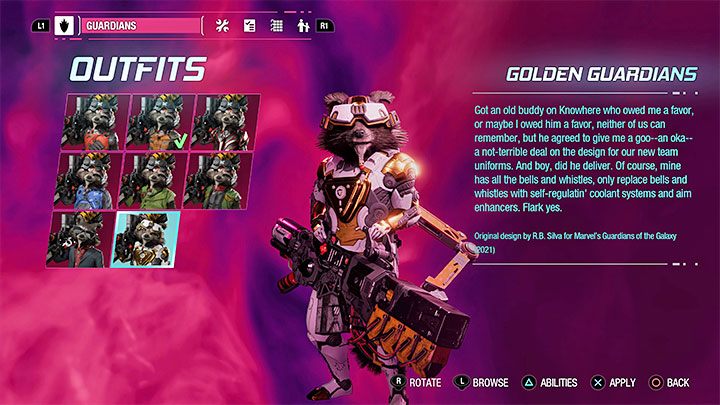 Sie erhalten dieses Outfit automatisch im Laufe des Spiels - Guardians of the Galaxy: Rocket - Outfits - Kostüme - Guardians of the Galaxy Guide