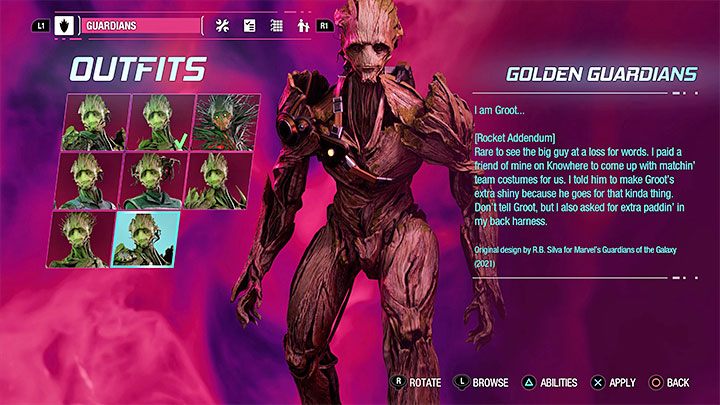 Du erhältst dieses Outfit im Laufe des Spiels automatisch - Guardians of the Galaxy: Groot - Outfits - Costumes - Guardians of the Galaxy Guide