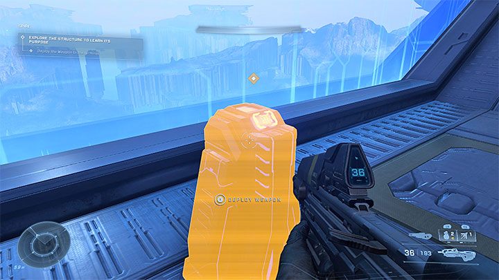 Nachdem Sie die Jäger entsorgt haben, suchen Sie nach dem Gravitationsliftterminal, mit dem Sie die Forerunner-Struktur betreten können – Halo Infinite: Spire – Walkthrough – Hauptmissionen – Halo Infinite Guide