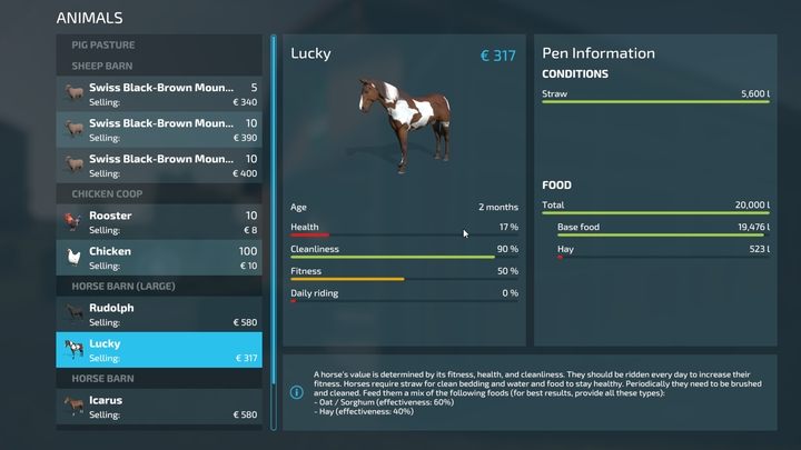Theoretisch benötigt jedes der Pferde einen täglichen Ausritt, um die volle Fitness zu erhalten - Landwirtschafts-Simulator 22: Pferde - Zucht, Tipps - Zucht - Landwirtschafts-Simulator 22 Guide